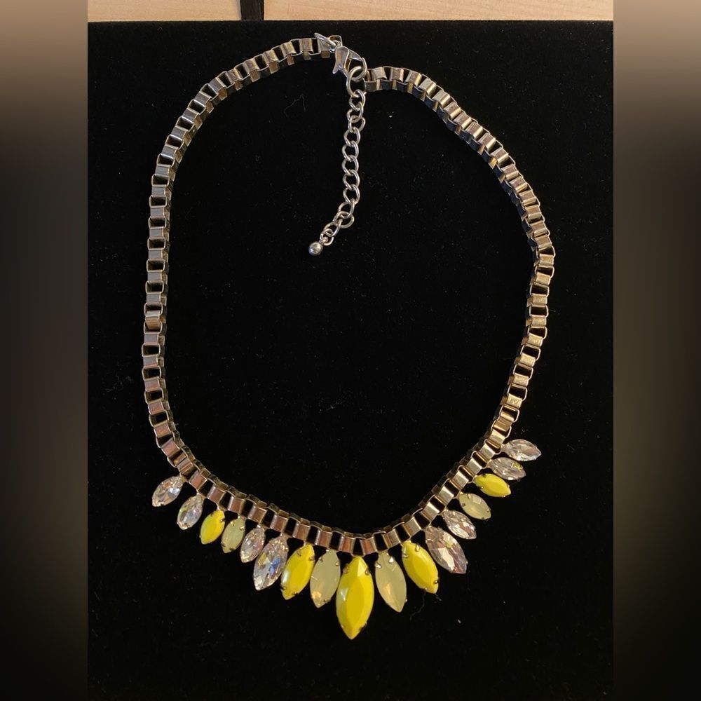 Gold, Canary Yellow Stone, and Faux Diamond Necklace